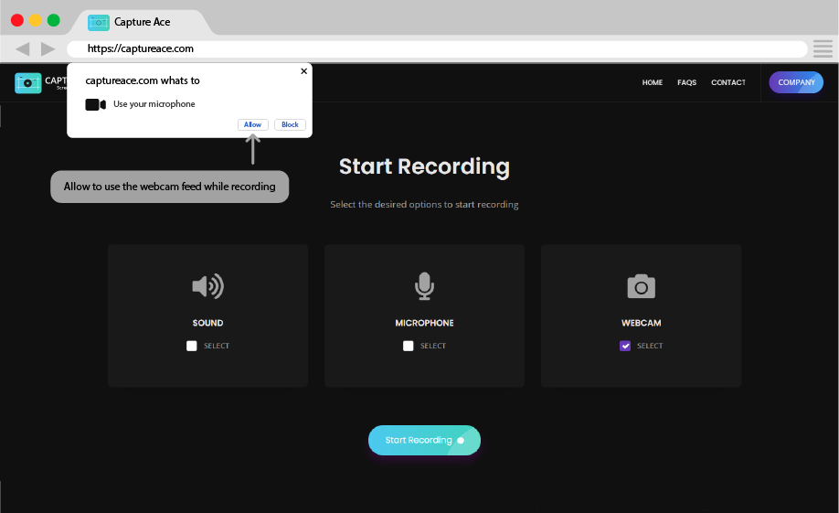 Capture Ace Allow Webcam