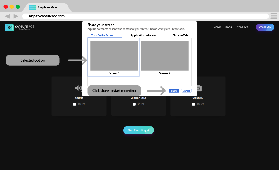 Capture Ace Selected Screens for Recording