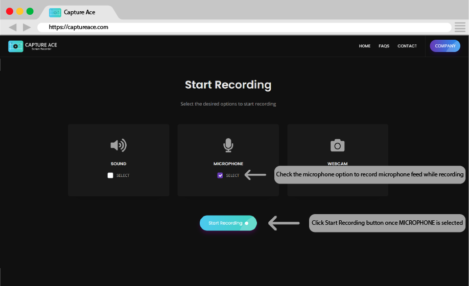 Capture Ace Microphone Option Selected