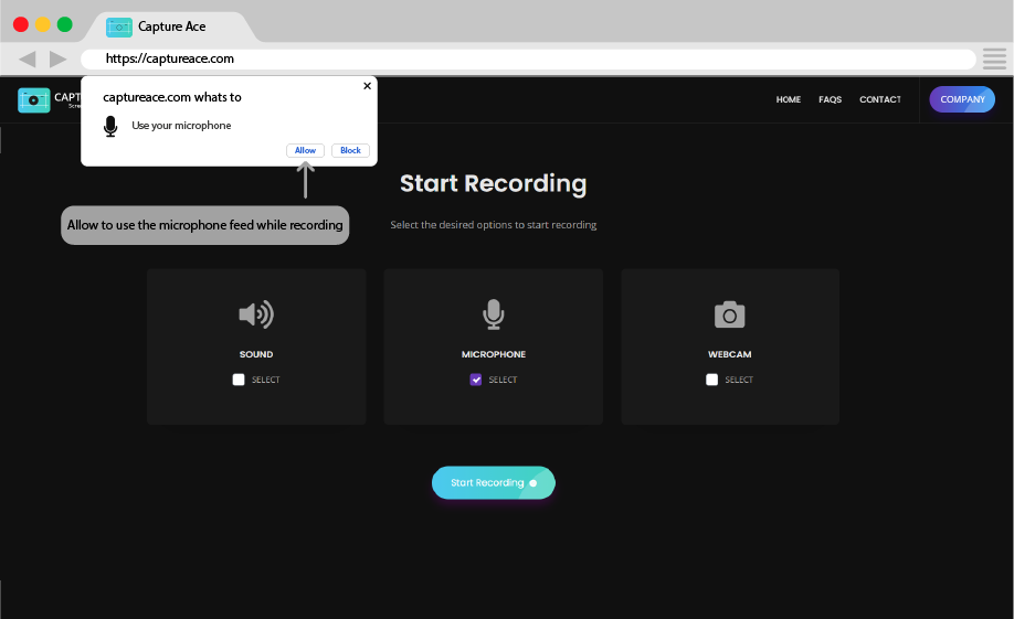 Capture Ace Allow Microphone
